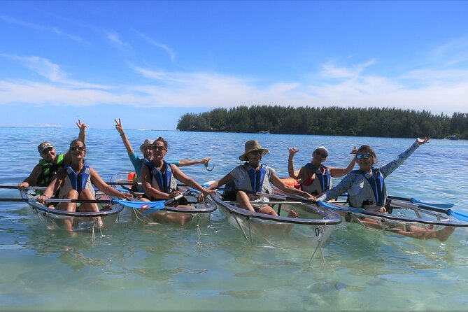 Eco guided excursion to the lagoon of Moorea in transparent kayak 1/2 day morning - A sandbank pause with fresh fruit juice