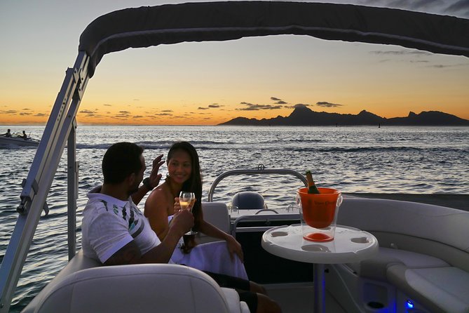 Toa Boat Bora Bora Private Sunset On Majestic Pontoon Boat - Boarding the floating lounge at 3 pm