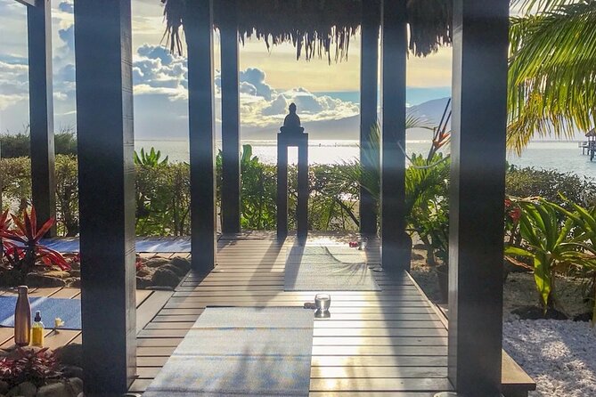 Yoga at sunrise at Sofitel Moorea, overlooking Tahiti - Mats, blocks, towels, and the missing water